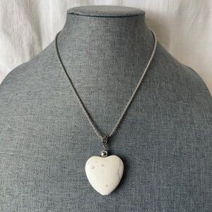 White Stone Heart Pendant Necklace | Silver Tone Chain